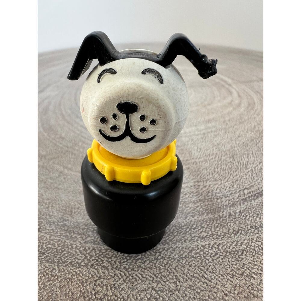 Vintage Fisher-Price Little People Puppy Dog Black and White Yellow Collar